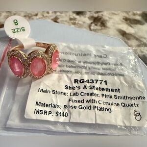 BP Ring RG43771 She’s A Statement Pink Smithsonite Rose Gold size 8 NEW
